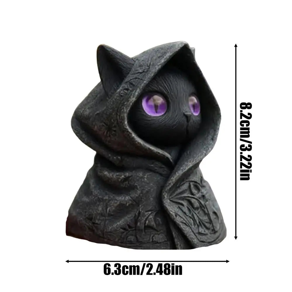 Gothic Hooded Cat Statue | Resin Halloween Figurine Decor