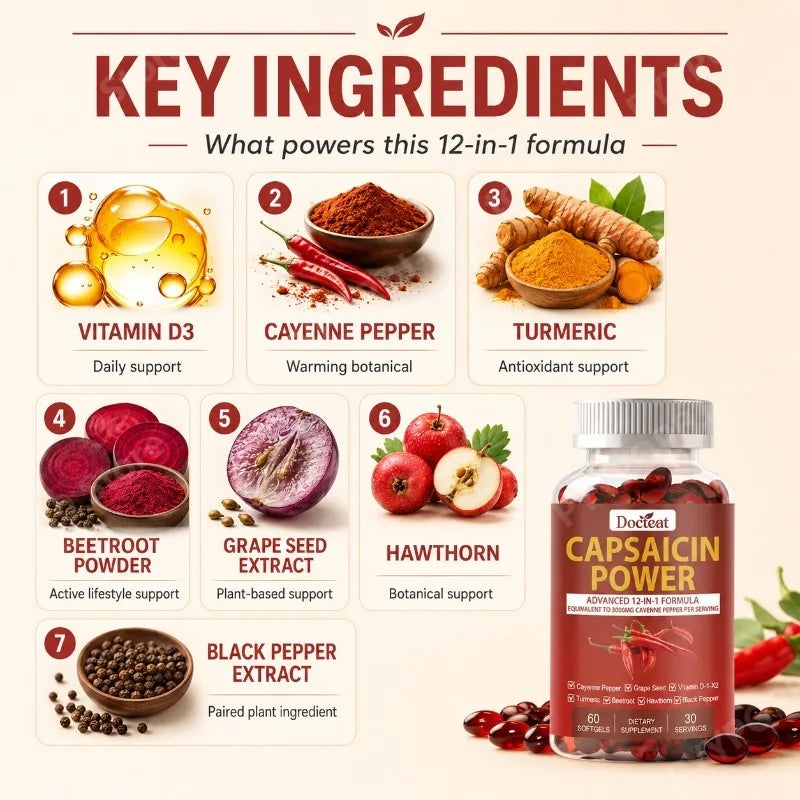Docteat Capsaicin Power 12-in-1 Botanical Softgels 60ct