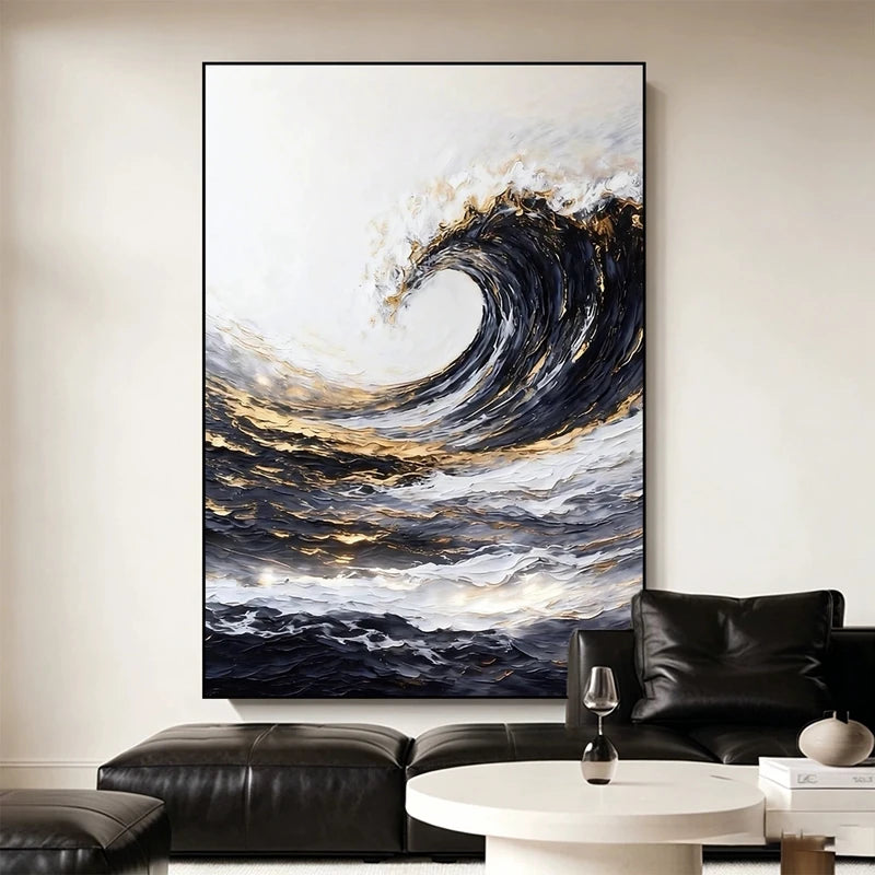 Modern Hand Painted Canvas Oil Painting Abstract Big Waves Wall Art Home Decor Mural Living Room Bedroom Porch Hanging Poster Peaceful Pleasures Health and Wellness