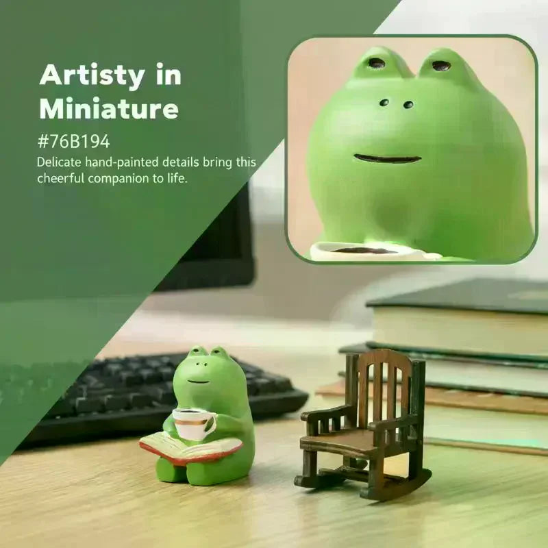 Mini Frog Resin Ornament Japanese Rocking Chair Cute Home Office Room Car Desk Decoration Peaceful Pleasures Health and Wellness
