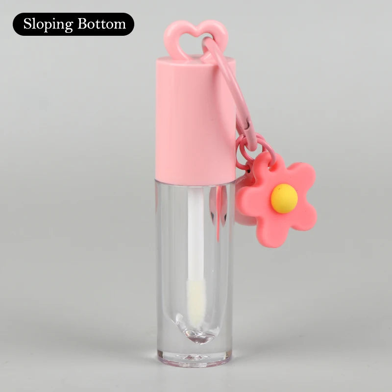 2.5ml Pink Heart-shaped Lip Enamel Tube With Keychain And Brush Rod Lip Gloss Tube Empty Bottle Lips Glaze Container Makeup Tool Peaceful Pleasures Health and Wellness Chain Sloping Pink