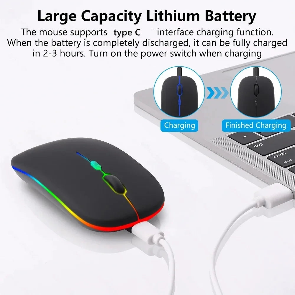 Wireless Mouse Bluetooth-Compatible 2.4GHz Dual Modes Rechargeable RGB Ergonomic Silent Click for PC iPad Laptop Cell Phone Peaceful Pleasures Health and Wellness