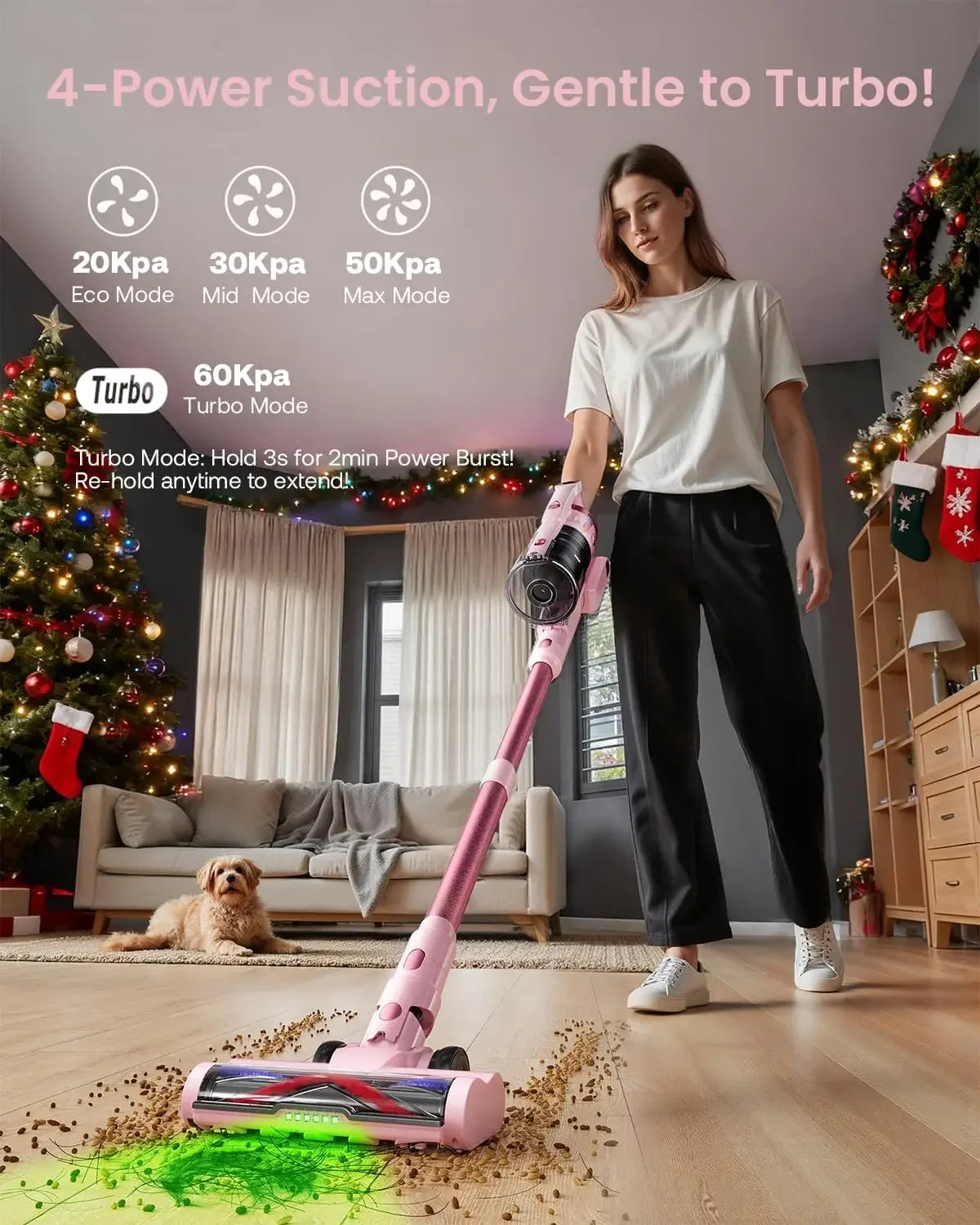 Cordless Vacuum Cleaner with 60Kpa Suction, 70min Runtime, Green LED Light for Pet Hair on Floors & Carpet Peaceful Pleasures Health and Wellness