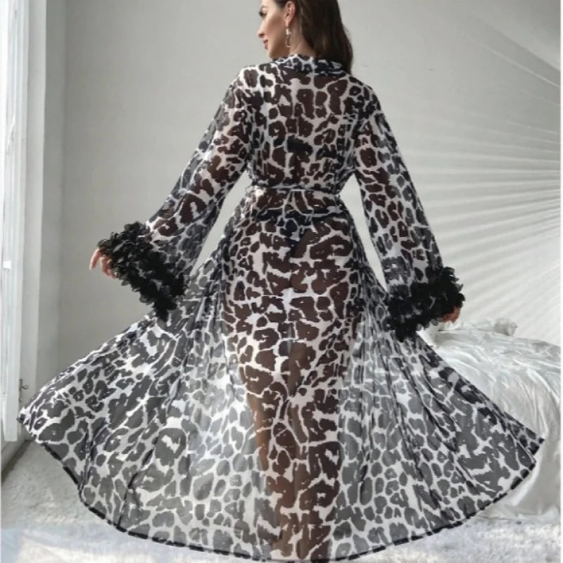 Women's Leopard Print Robe & Pajama Set | Casual Loungewear