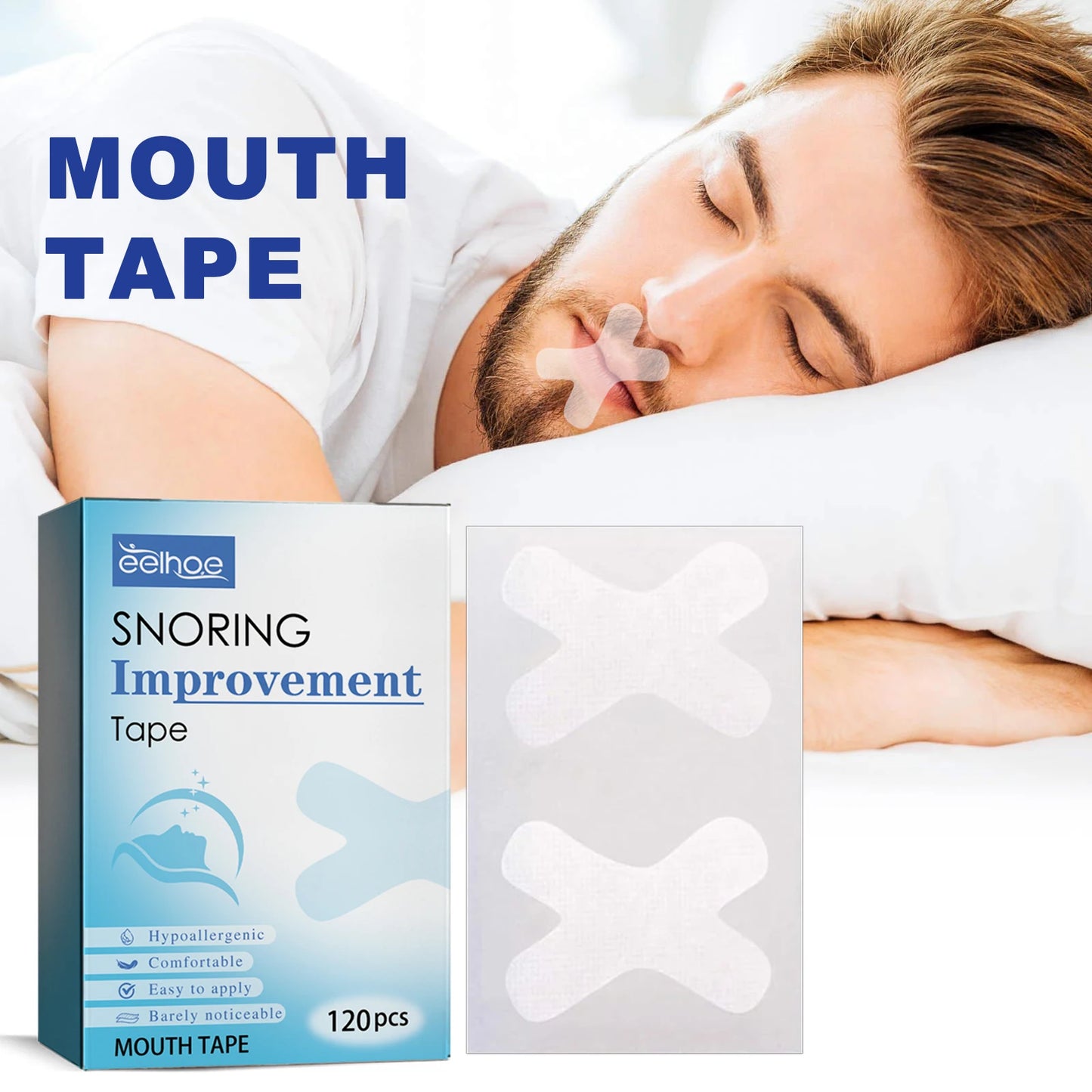 Eelhoe Anti-Snoring Mouth Tape 120pcs | Stop Snoring & Dry Mouth Anti-Snoring Mouth Tape Peaceful Pleasures Health and Wellness
