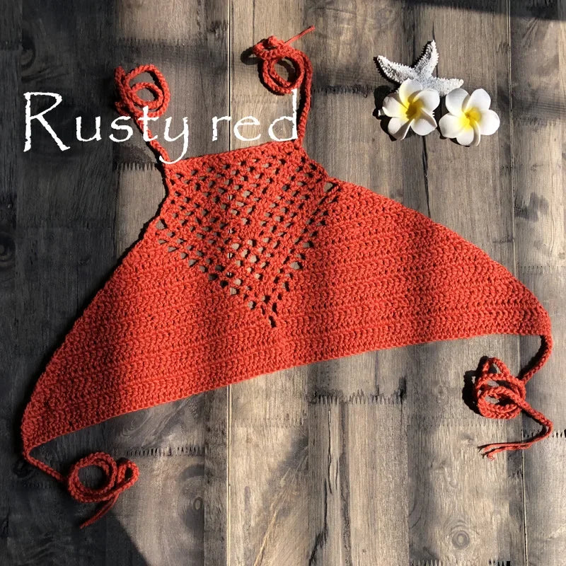 Handmade Crochet Wrap Neck Bikini Top | Beach Swimwear