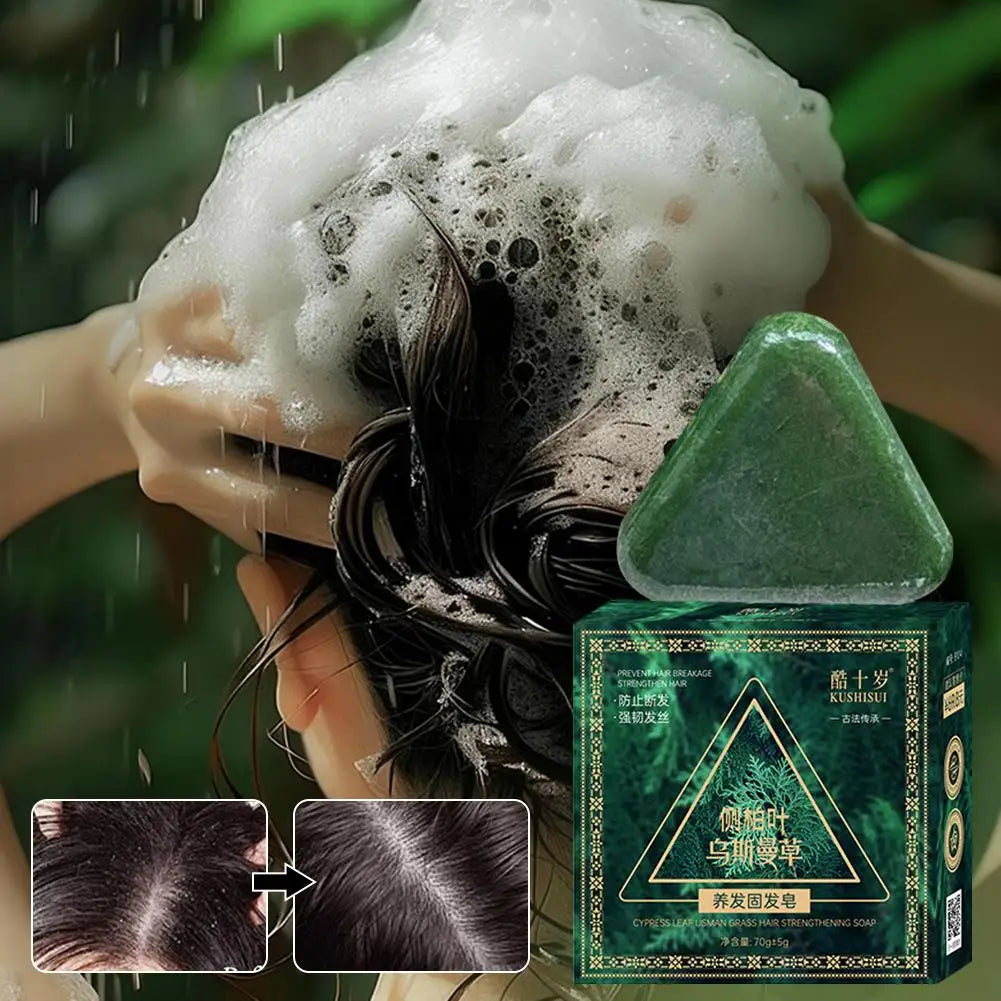 2/4PCS Platycladus Leaves Usman Handmade Shampoo Soap Polygonum Multiflorum Herbal Extract Triangle Hair Strengthening Cleansing Peaceful Pleasures Health and Wellness