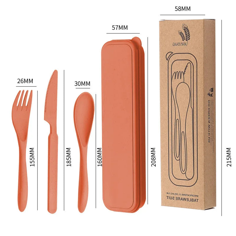 Wheat Straw Fork, Knife, Spoon Three-Piece Convenient Cutlery Set - Children's Tableware Gift Peaceful Pleasures Health and Wellness orange