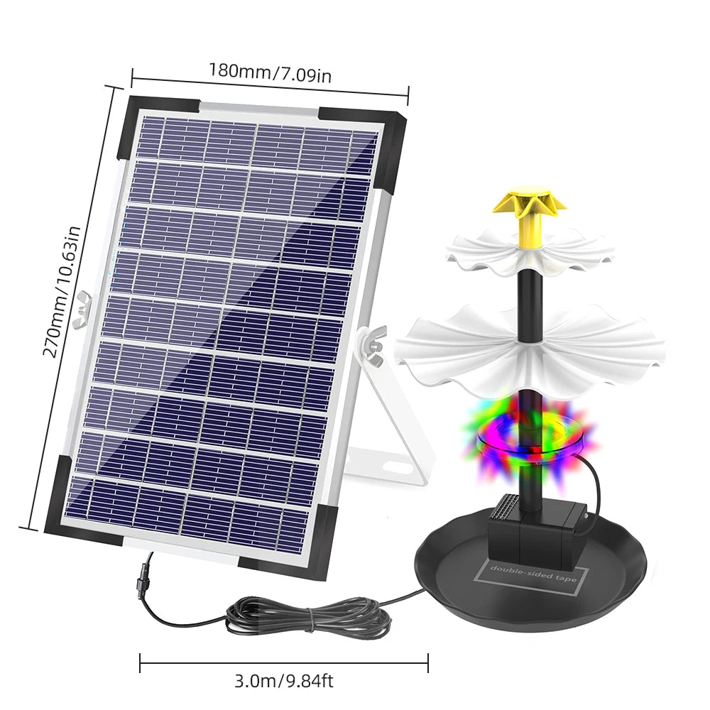 Solar Fountain Pump for Bird Bath with LED Lights Solar Powered Water Fountain Pump for Garden Pond Pool Fish Tank Aquarium Peaceful Pleasures Health and Wellness BSV-SP006L