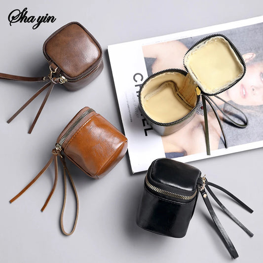 Leather Square Storage Bag Portable Hanging Zero Wallet Mini Makeup Bag Coin Holder Headphone Organizer Travel Essential Peaceful Pleasures Health and Wellness