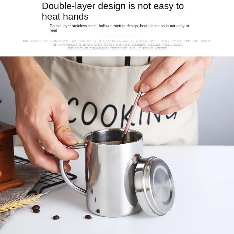 Double Wall Stainless Steel Coffee Mug with Lid – Travel Tumbler (S/M/L)