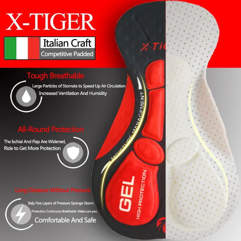 X-TIGER Men's Gel Pad Cycling Shorts – MTB & Road Bike