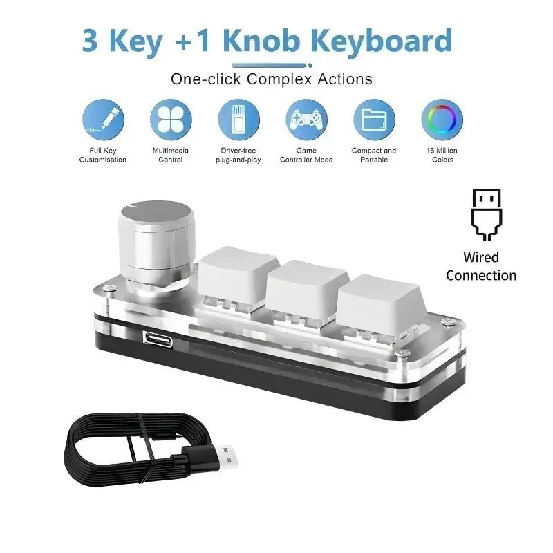 2.4G 3-key Customize Bluetooth Keyboard Macro Knob Copy Paste Shortcut Key E-sports Game Mini Mechanical Hot Plug Mini Keyboard Peaceful Pleasures Health and Wellness Wired White