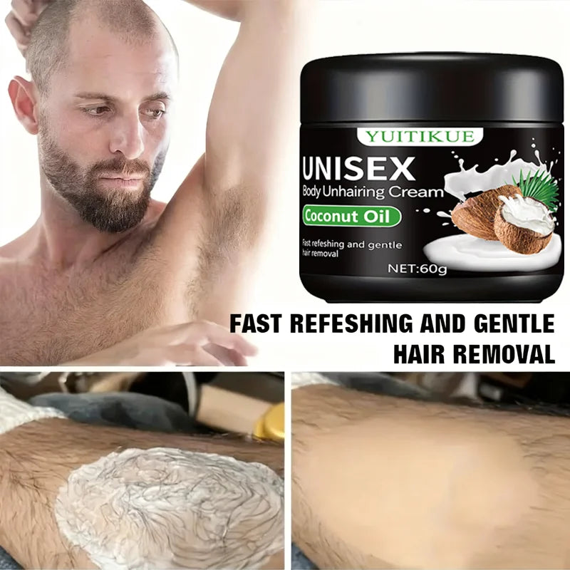 YUITIKUE Hair Removal Cream – Coconut Oil & Aloe, 60g Hair Removal Cream Peaceful Pleasures Health and Wellness