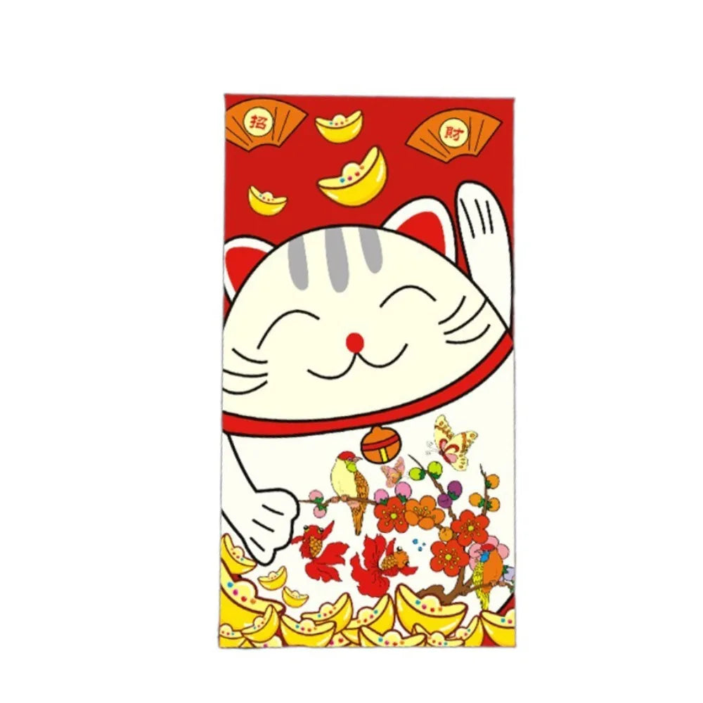 Cute Antiquity Lucky Cat Red Envelope Rectangular Colorful Lucky Money Bag Thickened Red Packet Kids Peaceful Pleasures Health and Wellness
