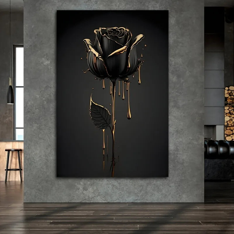 Golden Black Rose Canvas Wall Art | Floral Poster Room Decor Canvas Wall Art Peaceful Pleasures Health and Wellness