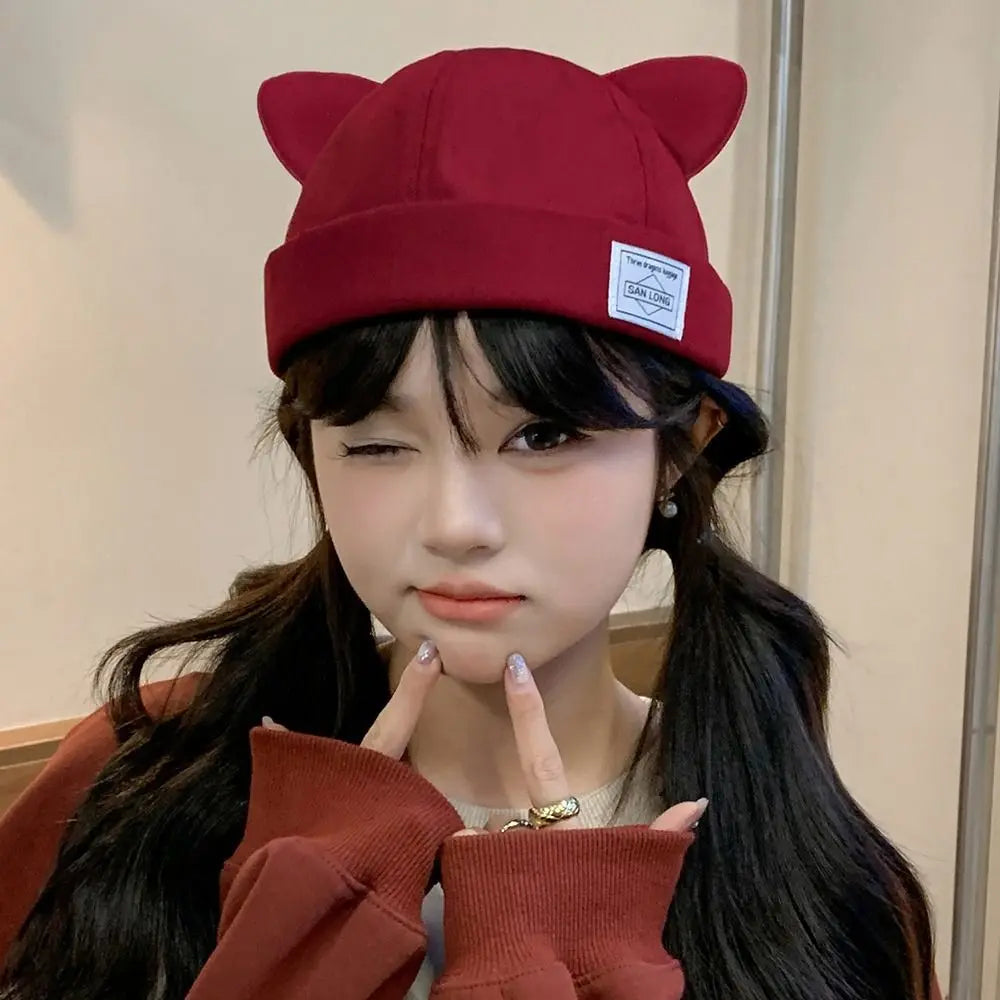 Cotton Cat Ears Beanie Hat – Adjustable Brimless Skull Cap