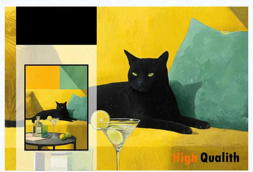 Cat with Cocktail Smoking Poster Canvas Painting Print Wall Art for Living Room Home Decor More Spaghetti, Less Upsetti Black Peaceful Pleasures Health and Wellness
