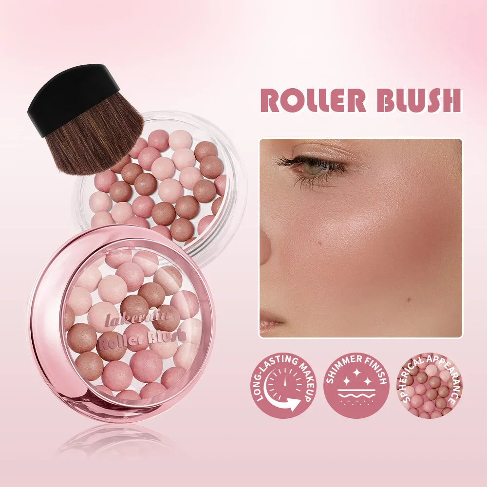 Roll-On Shimmer Blush with Brush – Lightweight, Long-Lasting