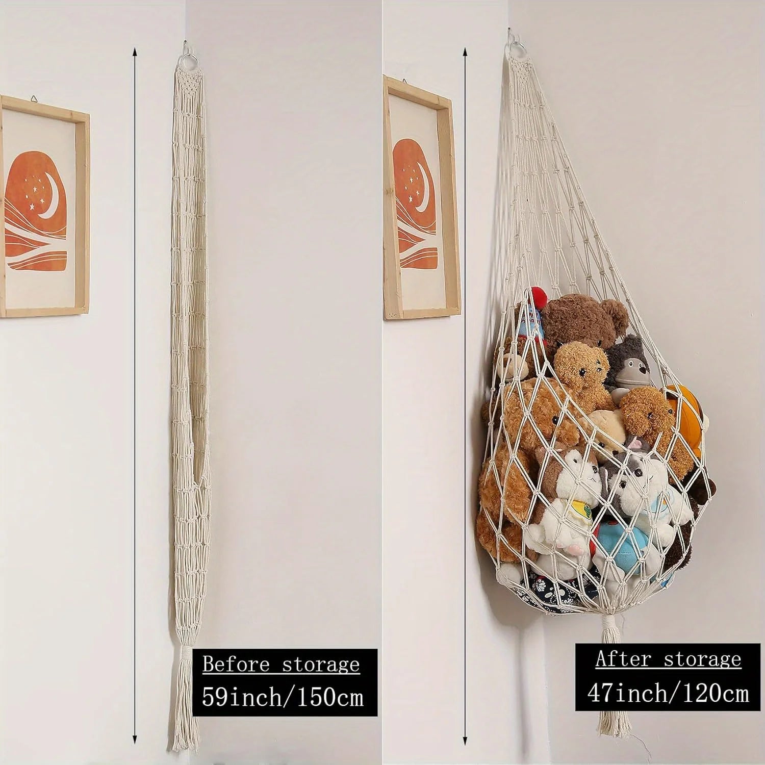Large Macrame Stuffed Animal Hammock | Boho Corner Toy Storage Toy Storage Hammock Peaceful Pleasures Health and Wellness