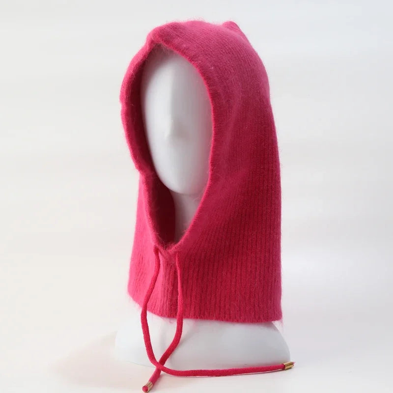 Women's Rabbit Fur Knitted Beanie Hood Hat | Winter Balaclava