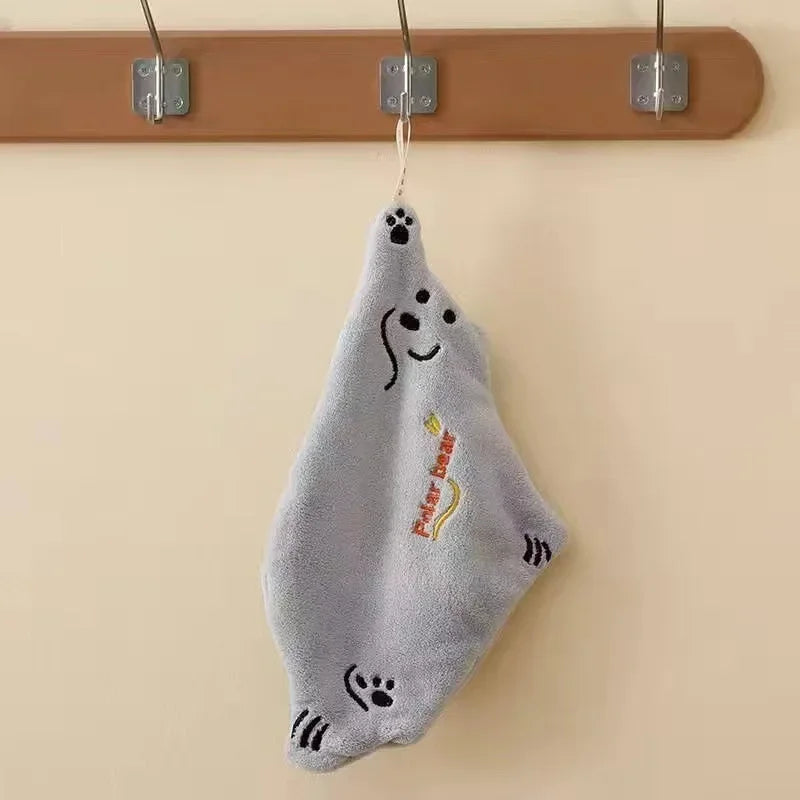 Polar Bear Cartoon Kitchen Hand Towel | Super Absorbent Terry Kitchen Hand Towel Peaceful Pleasures Health and Wellness GRAY