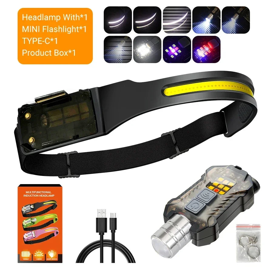 USB Rechargeable COB LED Sensor Headlamp | IP65 Waterproof