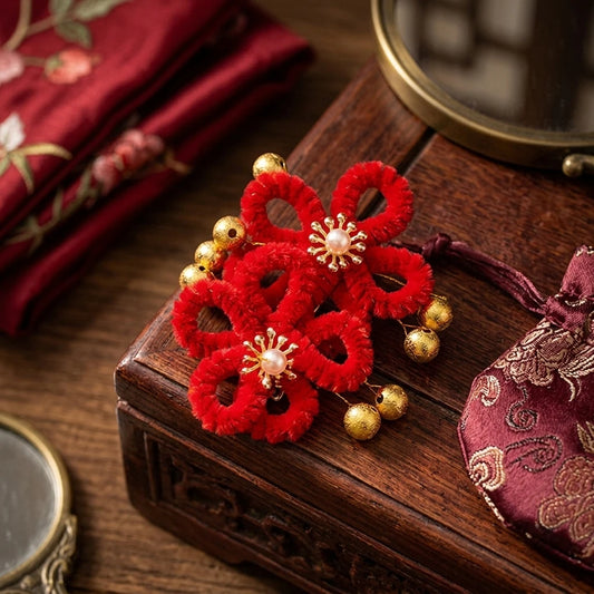 Vintage Red Flower Hair Comb for Chinese Wedding Bridal Headdress with Artificial Fur and ABS Plastic Peaceful Pleasures Health and Wellness