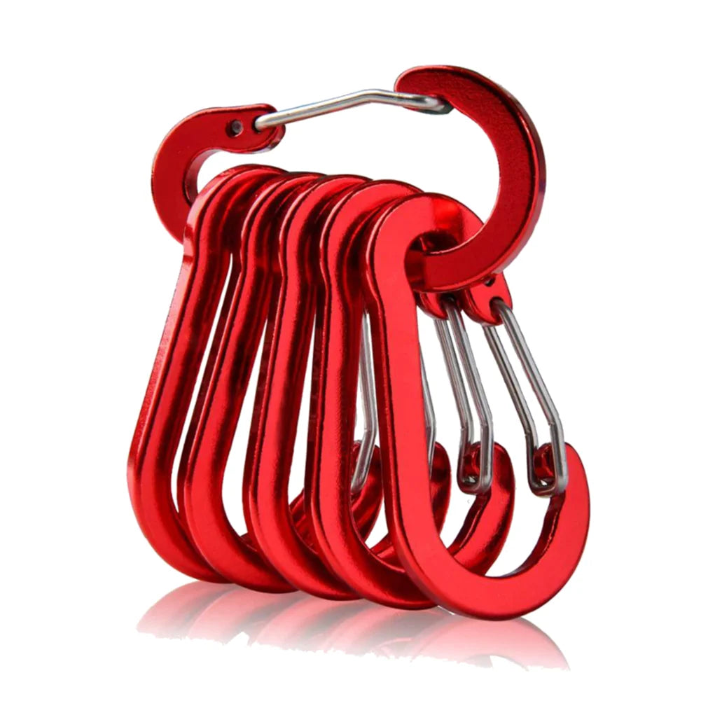 6/12Pcs Aluminum Alloy Carabiner Keychain Outdoor Camping Climbing Hiking Snap Clip Lock Buckle Hook Fishing Accessories Peaceful Pleasures Health and Wellness Red 6PCS