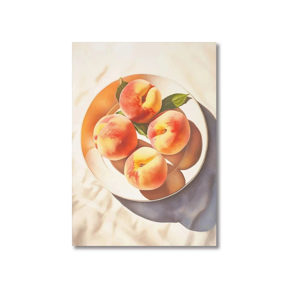 (1pc frameless)Colorful Modern Abstract Fruit Canvas Prints Maximalist Peach Strawberry Watermelon Wall Art Poster for Living Peaceful Pleasures Health and Wellness CT10060-6 40x60cm Unframed
