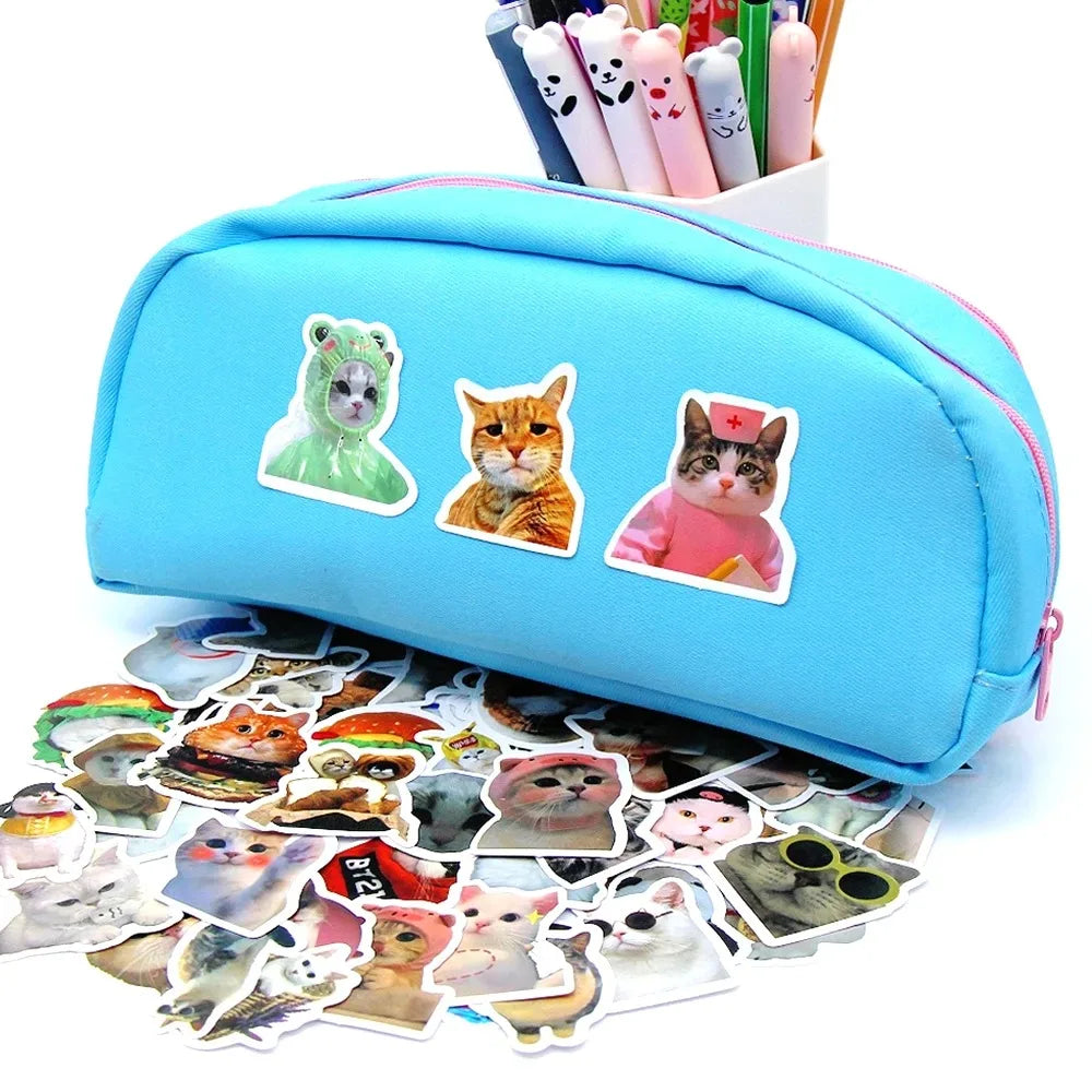 50pcs Funny Cat Stickers Cartoon Cute Decals Toy Stationery Guitar Phone Bicycle Laptop Luggage Car Graffiti Kids Sticker Peaceful Pleasures Health and Wellness
