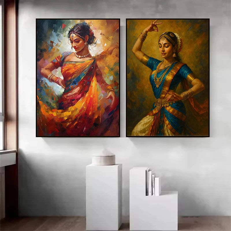 Abstract Indian Woman Rain Dance Canvas Wall Art | Unframed