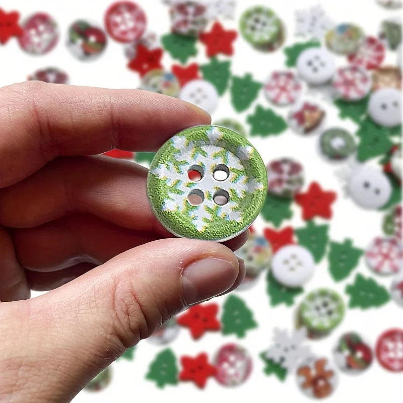 100 Wooden Christmas Buttons Variety Festive Patterns Sewing Crafts