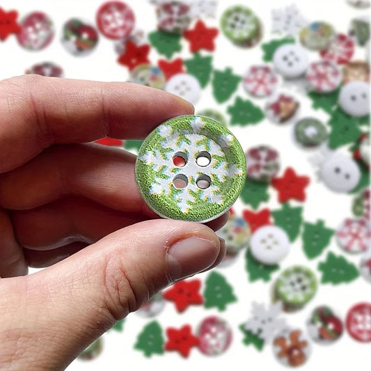 100 Wooden Christmas Buttons Variety Festive Patterns Sewing Crafts Peaceful Pleasures Health and Wellness