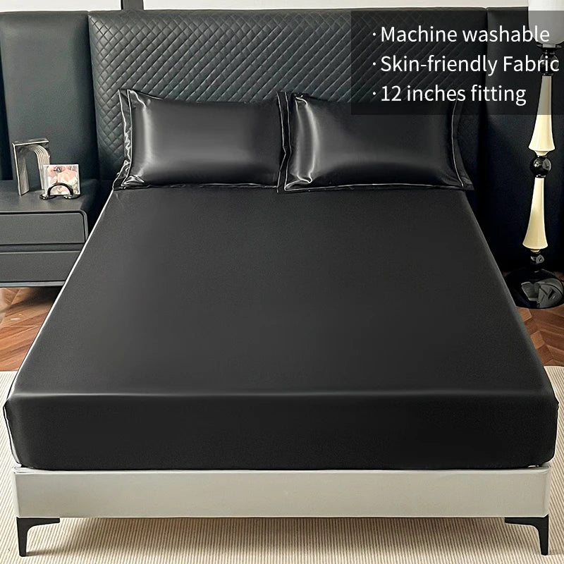 Silky Satin Fitted Bed Sheet Soft Deep Pocket Full Mattress Cover Fits 12 to 16 Inches Single Layer Comfortable Sleep Experience Peaceful Pleasures Health and Wellness