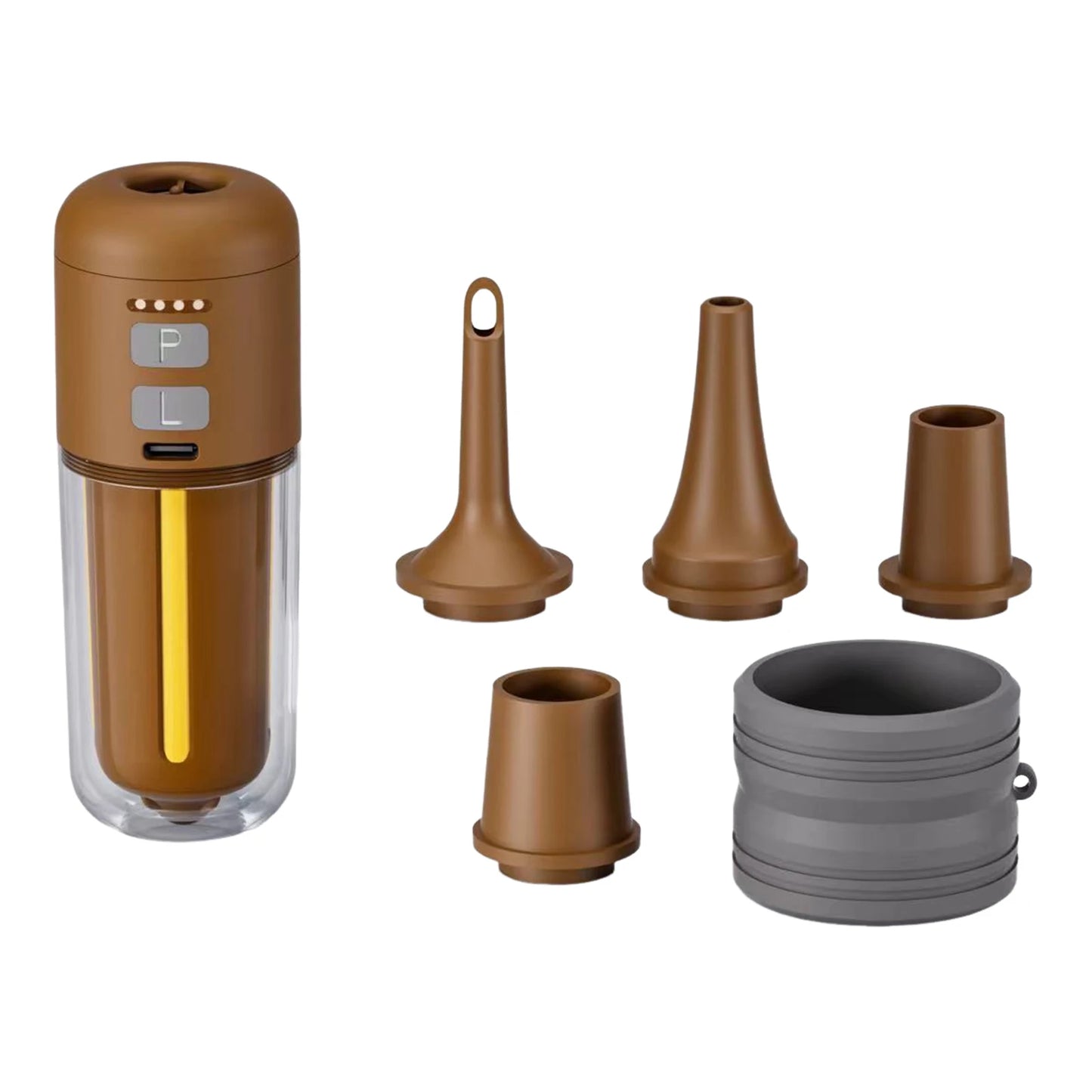 Electric Air Pump Inflate/Deflate 2000 MAh Battery & Camping Light Powerful Mini Air Mattress Pump 4.5kPa for Inflatables Peaceful Pleasures Health and Wellness Light Brown