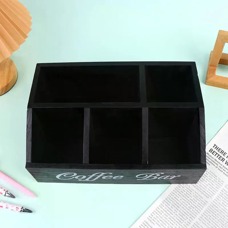 Classic Wooden Coffee Storage Box & Organizer | Shelf Basket