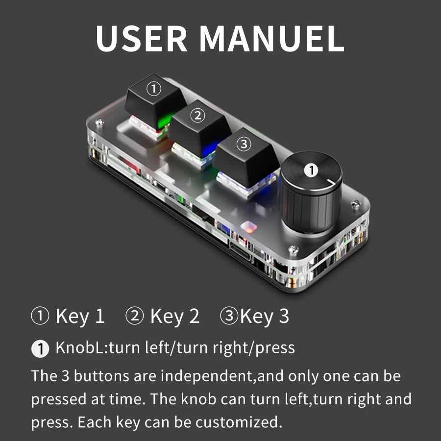 2.4G 3-key Customize Bluetooth Keyboard Macro Knob Copy Paste Shortcut Key E-sports Game Mini Mechanical Hot Plug Mini Keyboard Peaceful Pleasures Health and Wellness