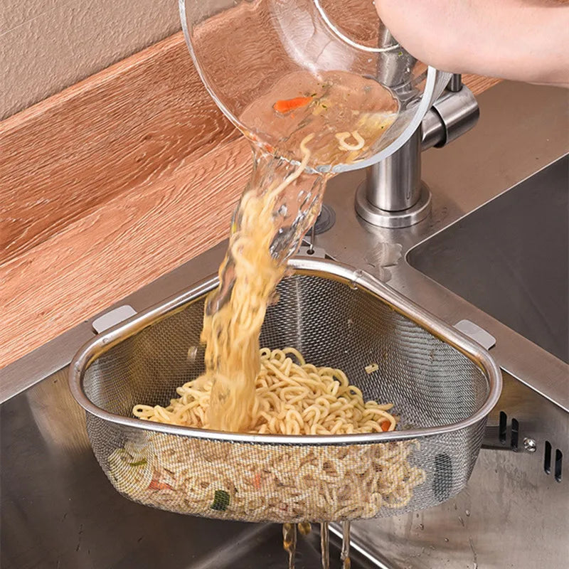 Stainless Steel Triangle Sink Drain Basket & Organizer Rack