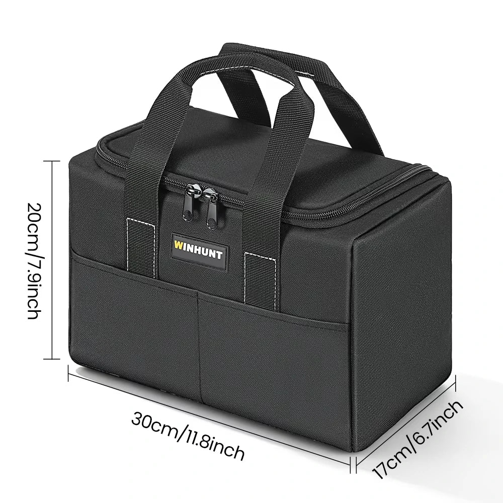 12 Inch Heavy Duty Tool Tote Bag, Waterproof Oxford Cloth Tool Organizer with Multi Pockets for Electrician DIY Home Maintenance Peaceful Pleasures Health and Wellness black