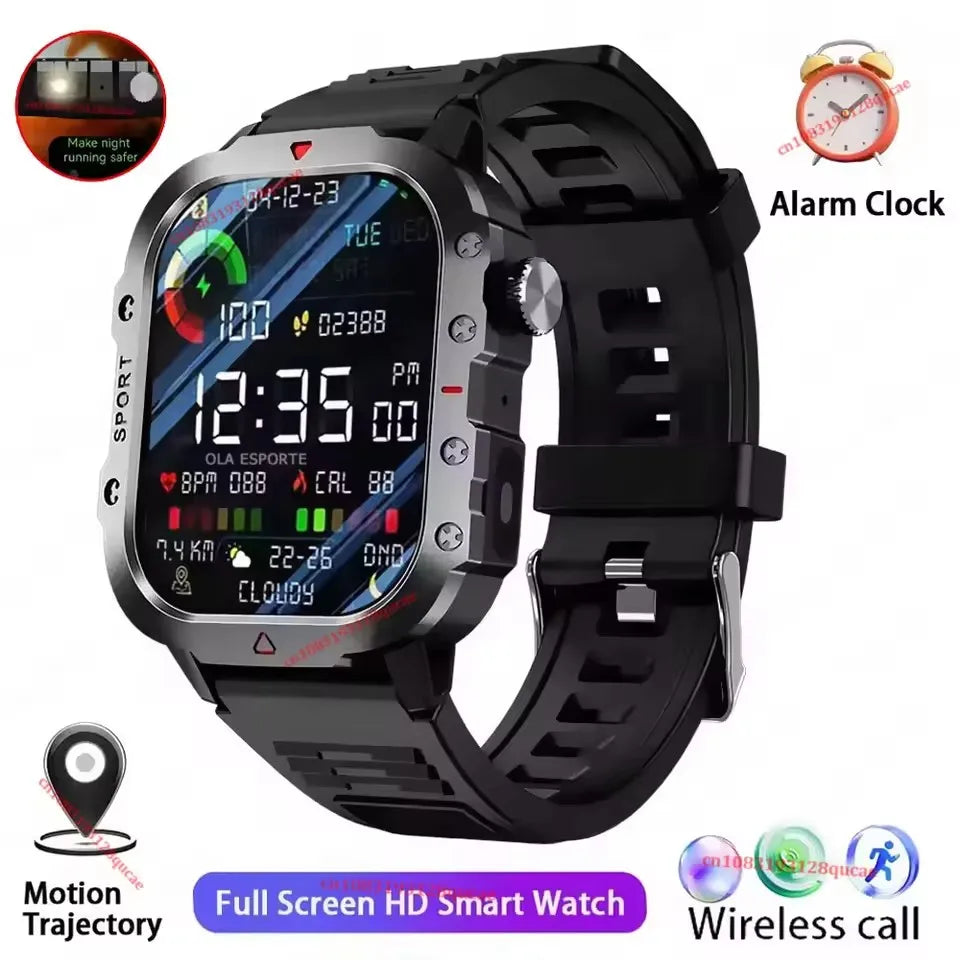 2026 New Military Outdoor Smart Watch Men's GPS Flashlight Bluetooth Call 2.01" AMOLED Screen 3ATM Waterproof Sports Smartwatch Peaceful Pleasures Health and Wellness Black 2 Smartwatch