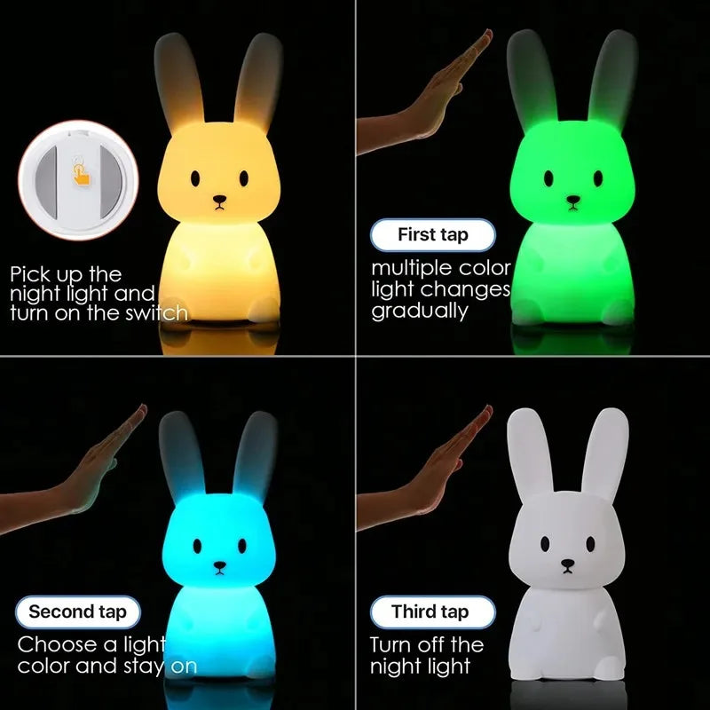 GGbingo Silicone Rabbit LED Night Light Touch Sensor Table Lamp Cute Animal Bedroom Decor Gift for Kids Baby Child Home Peaceful Pleasures Health and Wellness