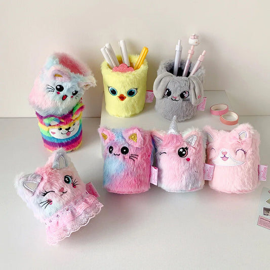 Cute Cartoon Plush Pen Holder Student Learning Stationery Storage Peaceful Pleasures Health and Wellness