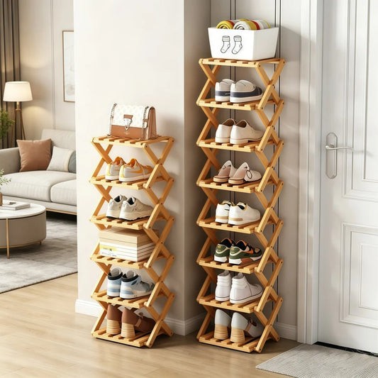 Bamboo Vertical Shoe Rack 4/8/9 Tier Foldable – No Assembly Foldable Shoe Rack Peaceful Pleasures Health and Wellness