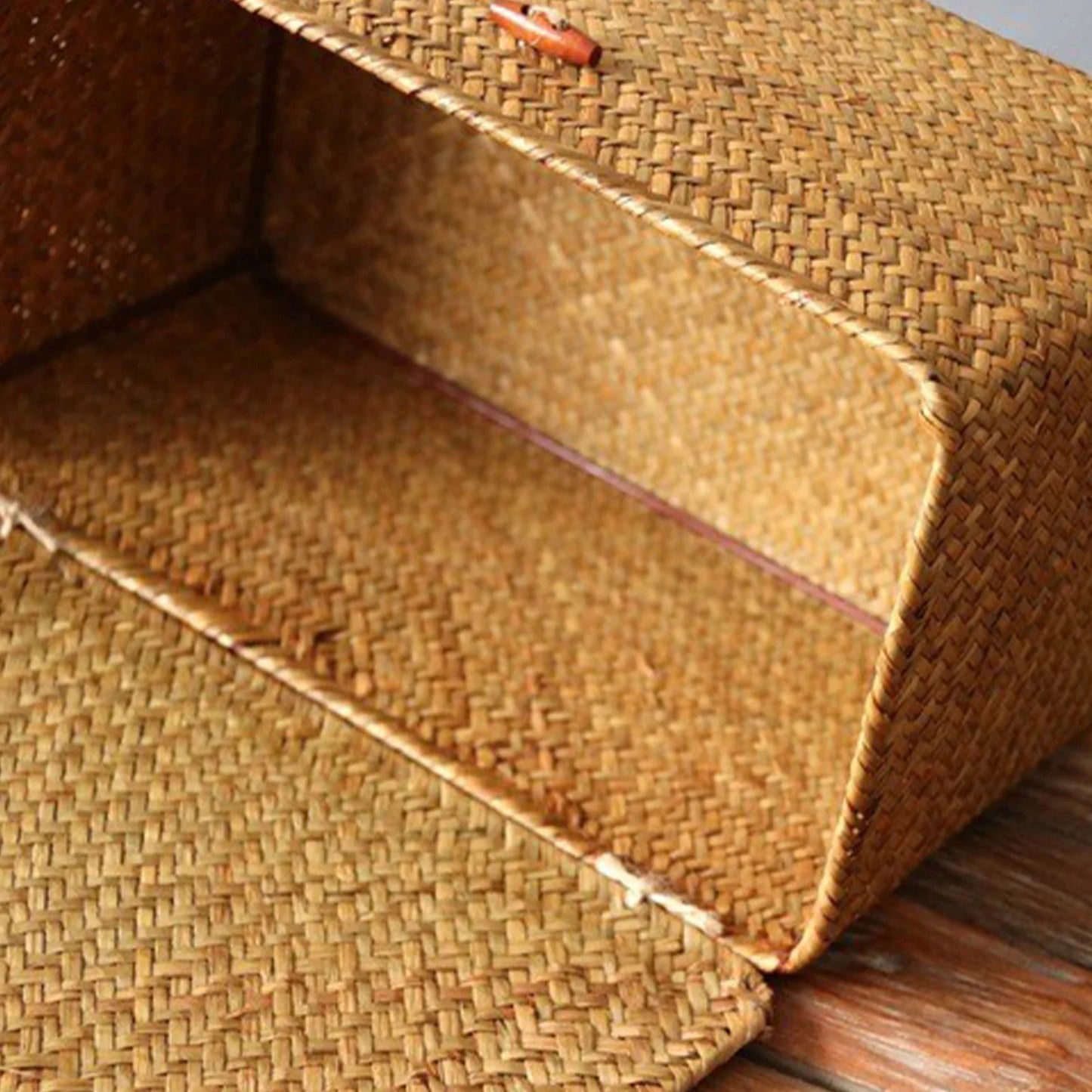 Traditional Braided Straw Box with Lid Rectangular Natural Rattan Organizer for Trinkets Cosmetics or Crafts Peaceful Pleasures Health and Wellness