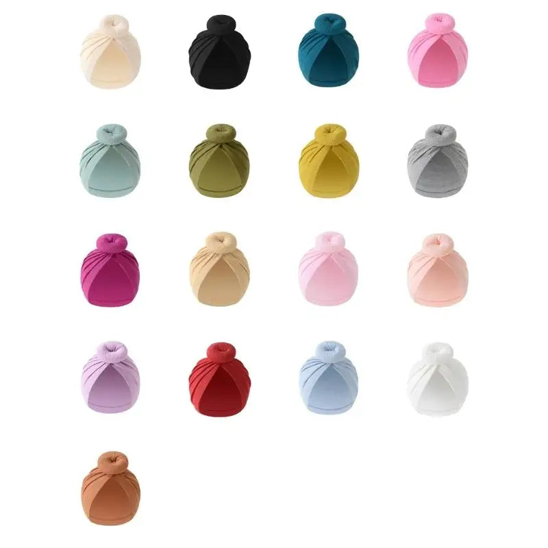 Baby Turban Hat – Soft Cotton Elastic Bun Knot Cap (0–6 Months)
