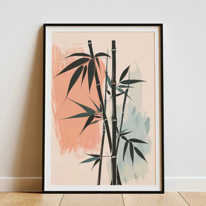 Minimalist Bamboo Tropical Leaf Botanical Canvas Wall Art Print