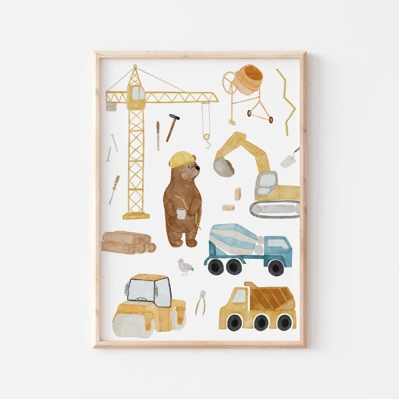 Cute Bear Cartoon Canvas Wall Art for Kids Nursery Room Decor