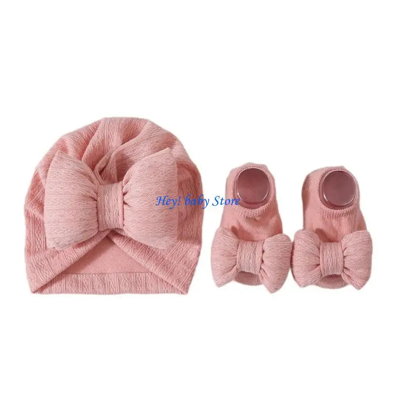 Baby Girl Turban Hat & Socks Gift Set | Soft Knit Cotton 0–3Y