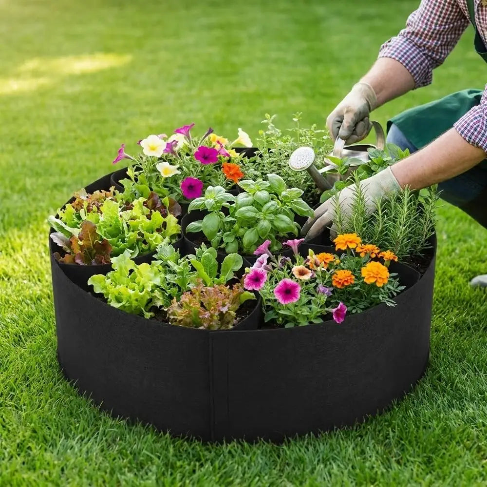 7-Grid Circular Felt Raised Garden Bed | Divided Grow Bag